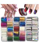 30 Roll Hologrphic Transfer Nail Foil Sticker Silver Laser Nail Decals 10 Roll Nails Strip Tape for Nails Art Design Decoration Holographic A - Buy Online on GoSupps.com