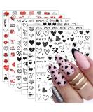 Heart Nail Stickers - 6 Sheets 3D Self Adhesive Decals for Women - Black Red Love Angel Cupid Designs - DIY Valentines Manicure Decor - Buy Online on GoSupps.com