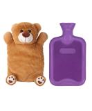 HomeTop Premium Classic Rubber Hot or Cold Water Bottle with Cute Stuffed Animal Cover (2 Liter, Purple) Purple 67.63 Fl Oz (Pack of 1) - Buy Online on GoSupps.com