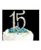 15 Cake Topper | Premium Bling Rhinestone Diamond Gems | 50th Birthday or Anniversary Party Decoration Ideas | Quality Metal Alloy | Perfect Keepsake Fifteen Gold - Buy Online on GoSupps.com
