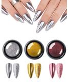 Chrome Nail Powder Set - 3 Colors Reflective Glitter Metallic Mirror Effect for Nails Art Design - 3D Holographic Silver Rose Gold Pigment with Tools - Buy Online on GoSupps.com