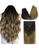 Doores 40cm Clip-In Real Hair Extensions - Dark Brown to Chestnut Brown & Dirty Blonde Highlights | 7 Pieces 120g Remy Human Hair - Buy Online on GoSupps.com