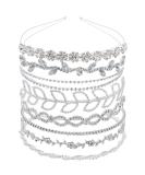 Rhinestone Wedding Headband Set - Bridal Floral Crown with Pearls, Crystal Goddess Leaf Tiara - 8 Pcs Hair Accessories for Bride, Bridesmaids, Wedding Party - Buy Online on GoSupps.com