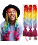 Showjarlly Kanecalon Hair Braids Extensions - Ombre Jumbo Braid 24 Kunsthaar Braiding Hair (3 Pack) - Multi-Color Yellow Blue Purple Red - Buy Online on GoSupps.com