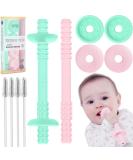 Baby Teething Tube with Safety Shield | Silicone Hollow Teether for 3-12 Months | Infant Gum Massager and Sensory Toy | Includes 1 Pair with Cleaning Brushes | Food-Grade Silicone (Pink+Mint) - Buy Online on GoSupps.com