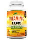 High Strength Vitamin C 1000mg per Tablet - 180 Vegan Tablets, Made in UK | 6 Month Supply - Buy Online on GoSupps.com
