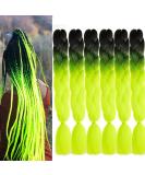 Afro Braids Kanecalon Hair Extensions - Ombre 24inch 6PC 100g - Black/Green Yellow Crochet Twist Braids - Buy Online on GoSupps.com