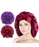 Arqumi Silk Bonnet 2PCS Large Adjustable Satin Hair Wrap for Sleeping | Elastic Stay On Cap for Long Curly Hair | Women's Hair Care - Purple & Wine Red - Buy Online on GoSupps.com