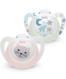 Nuk Star Baby Pacifier Night & Day 0-6 Months - Glow in the Dark BPA-Free Silicone Pink Cat Design 2 Pack for Girls - Buy Online on GoSupps.com
