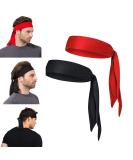 Yizhet 2 Piece Sports Headband for Men & Women | Moisture-Wicking Tennis Running & Yoga Headbands - Black & Red - Buy Online on GoSupps.com
