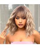 VIKVOK Short Ombre Blonde Wavy Bob Wig with Bangs - Synthetic Curly Blonde Wig for Women, Perfect for Halloween and Daily Wear - Buy Online on GoSupps.com