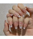 Press On Nails - Shiny White Tip Pearl Nude Medium Coffin French Tip - 24 Reusable Fake Nails for Women and Girls - Buy Online on GoSupps.com
