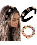 Sinalty Black Baroque Wide Headband with Rhinestone Pearl - Elegant Crystal Hair Accessories for Women - Buy Online on GoSupps.com