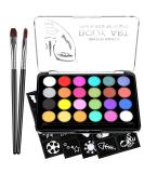 Kids Face Paint Kit - 32 Stencils, 24 Large Water Based Paints, 2 Brushes - Professional Quality, Hypoallergenic & Non-Toxic - Ideal for Halloween Parties - 24 Colors - Buy Online on GoSupps.com