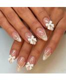 White French Tip Press on Nails - Almond Medium Glue-on Acrylic Nails with Pearls & Bow Designs | 24pcs Glossy False Nails for Women & Girls - Buy Online on GoSupps.com