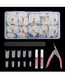 Abodhu Natural Coffin Shape Fake Nails Set | 500 Acrylic Nail Tips with Glue, File, & Clipper | French Half-Cover False Nails | Manicure Kit in 10 Sizes - Buy Online on GoSupps.com