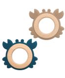 Gigi Kids Baby Crab Bite Rings - 100% BPA-Free Silicone & Beech Wood Teething Toys for 3 Months+ Beige & Dark Blue - Buy Online on GoSupps.com
