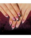 24Pcs Oval False Nails - Black Pink Spider Web Fire Snake Print Halloween Press on Nails - Buy Online on GoSupps.com