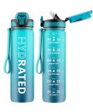Qlur 1L BPA-Free Tritan Water Bottle with Straw | Time Marked Sports Bottle for Fitness School Yoga & Outdoor | 32oz Dark Blue - Buy Online on GoSupps.com