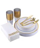 175 Piece Gold Dinnerware Set | FOCUSLINE Disposable Dinner Set for 25 Guests with Plates, Silverware, Cups, and Napkins - Buy Online on GoSupps.com