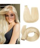 Hotlulana Platinum Blonde Tape Extensions - 24 Inch Real Hair (#60) - 50g Invisible 100% Natural 20PCS Skin Weft - Buy Online on GoSupps.com