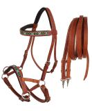 Horse Western Leather Bitless Sidepull Beaded Bridle Reins 77RT22 - Tan - Buy Online on GoSupps.com
