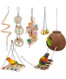 Natural Coconut Bird Hammock with Perch, Swing, and Mirror for Parakeets, Conures, and Cockatiels - Buy Online on GoSupps.com