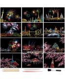 Magic Scratch Art Paper(7.9"x5.5") Rainbow Landscape Engraving Art Mini Scratchboard DIY Pads for Adults and Kids, Crafts Set: 12 Sheets Scratch Postcard Cards & Drawing Pens, Tools(Fireworks Series) Gray - Buy Online on GoSupps.com