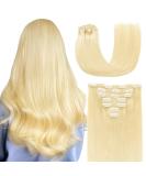 Agmity Clip In Real Hair Extensions - 35cm 110g Bleach Blonde #613 | Double Sewn Invisible Seamless - Buy Online on GoSupps.com
