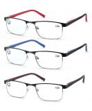 MODFANS 3 Pack Reading Glasses with Blue Light Filter - Metal Frame Rectangle Style Stainless Steel Red Blue Brown +2.50 - Stylish & Durable for Men & Women - Buy Online on GoSupps.com