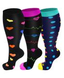 3 Pairs Plus Size Compression Socks (20-30 mmHg) for Women & Men Wide Calf Extra Large Knee High Stockings for Nurses Seniors 3XL Mixed-A - Buy Online on GoSupps.com