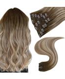 Easyouth Brown to Blonde Balayage Clip in Hair Extensions - 18 Inch Remy Human Hair, 120g, 7Pcs Double Weft Ombre Clip Ins #3/8/22 - Buy Online on GoSupps.com