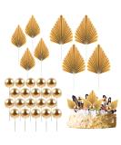 LLMSIX Gold Palm Leaves & Foam Balls Cake Decor Set - Ideal for Baby Showers, Weddings, Birthdays - 28PCS Palm Leaves, 20PCS Foam Balls, 8PCS Leaf Inserts - Buy Online on GoSupps.com
