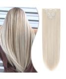 SEGO Clip In Hair Extensions 8 Part Set | 66cm Smooth Natural Ash Blonde & Silver Gray Mix | Premium Synthetic Hair - Buy Online on GoSupps.com