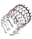 6 Colors Zigzag Shark Tooth Hair Comb Headbands Wrapped Cloth Hard Hairbands Wave Shape Plastic Hair Band Hair Accessory for Women Girls (Chic Pattern) - Buy Online on GoSupps.com