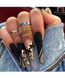 Brishow Black Long Artificial Nails with Gold Butterfly - 24 Ballerina Press-On Acrylic Nails for Women & Girls - Buy Online on GoSupps.com