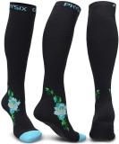Physix Gear Compression Socks for Men & Women | 20-30 mmhg Graduated Athletic Fit | Ideal for Running, Nurses, Shin Splints | L-XL Black - Blue Flower - Buy Online on GoSupps.com