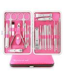 Manicure Set Professional Nail Clippers Kit Pedicure Care Tools 23pcs Stainless Steel Grooming Tools with Black PU Leather Case for Travel or Home (Pink/Silver) - Buy Online on GoSupps.com