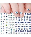 Evil Eye Nail Art Stickers Decals - 7 Sheets Self-Adhesive Turkish Blue Eye Hamsa Hand Designs for Women and Girls - Buy Online on GoSupps.com