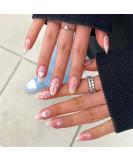 Pink Love Heart Bow Press On Nails | Long Almond Glitter Rhinestones | Reusable Acrylic Stick On Nails for Women - DIY Charm Manicure - Buy Online on GoSupps.com