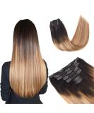 Vlasy Clip in Hair Extensions Human Hair 16 Inch (80 g) 7 Pieces Straight Natural Thick Weft Seamless Real Human Hair Extensions for Women - T2/27+T2/60 - Buy Online on GoSupps.com