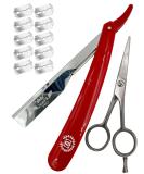 Buy Barber Straight Razor & 10 Blades - Stainless Steel Beard Shaver with Red Holder for Precision Shaving | International Shipping Available - Buy Online on GoSupps.com