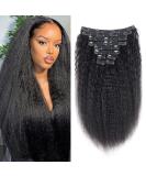 10A Italian Super 1B Natural Human Hair Kinky Straight Clip Ins for Black Women - 10Pc 120g 20inch - Buy Online on GoSupps.com