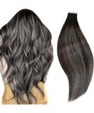 Runature Real Hair Extensions - 60cm Black Ombre with Silver - Invisible Tape 20 Pieces Smooth Balayage #1B/S/1B - Buy Online on GoSupps.com