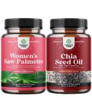 Extra Strength Saw Palmetto & Chia Seed Oil Capsules for Women - Hair Growth Vitamins with Plant Based Omega 3 6 9 and Daily Fiber Supplement - Buy Online on GoSupps.com