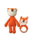 2PC Handmade Baby Rattles - Wooden & Crochet Doll Plush Toys for Newborns (3-6 Months) | Sensory Development Gifts for Toddlers - Buy Online on GoSupps.com