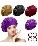 4-Piece Satin Hair Hood Set - Night Sleeping Caps with Hair Ties | Reusable Bonnet for Women & Girls - Black Red Violet Gold - Buy Online on GoSupps.com