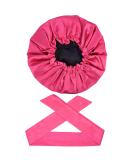 Rose Red Satin Bonnet Sleep Cap & Edge Scarf Set - Reversible Double Layer Hat - Buy Online on GoSupps.com