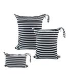 ALVABABY 3pcs Waterproof Reusable Baby Cloth Diaper Wet Dry Bags - Two Pocket Design for Travel, Beach, Pool, Daycare - Black & White Stripe - SML - Buy Online on GoSupps.com