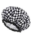 mikimini Reusable Waterproof Double Layer Shower Cap for Women - XL Checkerboard - Non-Fading & Stretchy - Ideal for Long Hair - 1 Pack - Buy Online on GoSupps.com